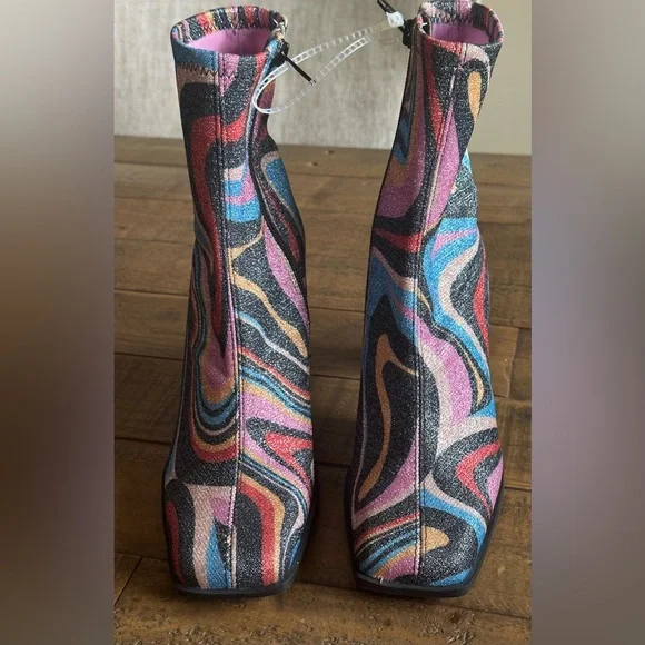 NWT Gianni Bini Border-Line Stretch Glitter Block Heel Booties - Size 6.5 - Picture 6 of 7